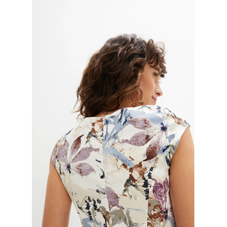 Etuikleid BONPRIX "Etuikleid aus Baumwollsatin", Damen, Gr. 42, N-Gr, beige (natur geblümt), Obermaterial: 56% Baumwolle, 42% Polyester, 2% Elasthan, figurbetont, Kleider Etuikleid, für eleganten Anlass, aus Baumwollsatin, Polyester und Elasthan