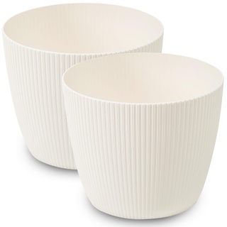 PECZEKO Blumentopf matt, Pflanzkübel aus Übertopf Kunststoff Deko Topf für, groß und klein Set Pflanzen 2X blumenkübel Set, blumenkübel kräutertopf (2 Pack) Creme, ø 16 cm