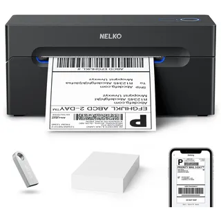 Nelko Bluetooth DHL Etikettendrucker, Labeldrucker 4x6 Versandetiketten Drucker Bluetooth Thermal Printer für Shopify Zalando Ebay Amazon UPS, unterstützt Android/iOS und Windows/Mac/Chrome