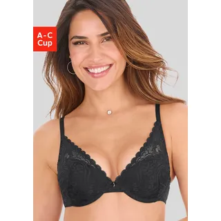 Push-up-BH S.OLIVER "Danielle", Damen, Gr. 70, Cup C, schwarz, Spitze, Obermaterial: 60% Polyamid, 35% Polyester, 5% Elasthan, BHs Push-up-BH, aus dezent transparenter Spitze in blumiger Optik, Dessous