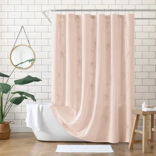 Peri Home Duschvorhang für Badezimmer, 100% Baumwolle, 183 x 183 cm, Blush Sasha Schleifen