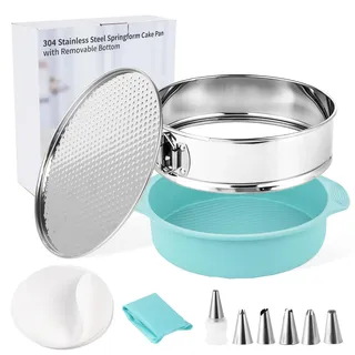 Spmarkt Premium Springform aus 304 Edelstahl mit abnehmbarem Boden, Silikon-Käsekuchen-Schutz mit 50 Stück Pergamentpapier, ideal für professionelle und private Bäcker