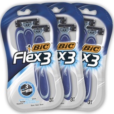 BIC Flex 3 Rasierer Herren, 9 Einwegrasierer mit je 3 Klingen, mit Aloe Vera & Vitamin E für eine sanfte Rasur