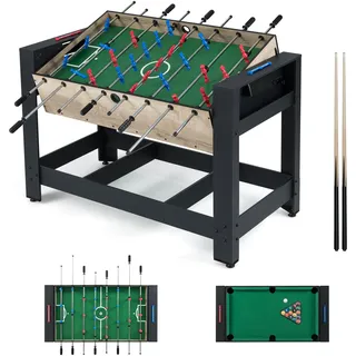 HOMASIS Multi Spieltisch, Multifunktionstisch mit Tischkicker & Billardtisch, Kickertisch Billard mit Bälle Queue Dreieck Bürste Kreide, Multigame-Tisch Kinder Erwachsene