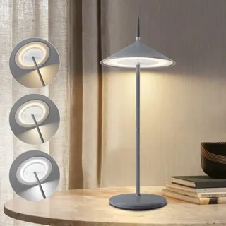 ZMH Tischlampe Kabellos Nachttischlampe Akku Led Tischleuchte 1800mhA Aufladbar Touch Dimmbar Modern Aussentischleuchte IP44 e mit USB Grau für Balkon Garten Esstisch Camping - Grau