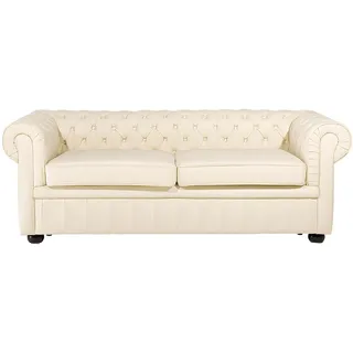 BELIANI Sofa Creme Echtleder 3-Sitzer Chesterfield Stil Glamourös Wohnzimmer - Beige, Braun