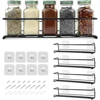 YunNasi Gewürzregale aus Rostfreier Stahl für Küche Badezimmer, Gewürzregal ohne Bohren, 2/4 Racks Gewürzregale Organizer für Schränke oder Wandmontage 29x6x6cm (Schwarz, 4 racks)