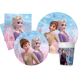 Ciao AZ008 Tableware II Wind Spirit for People (112 pcs: Plates, Cups, Napkins) Partygeschirr Party-Set Disney Frozen (Pappteller, Bucher, Servietten), Himmelblau, Lila, Pinke, 24 Personen