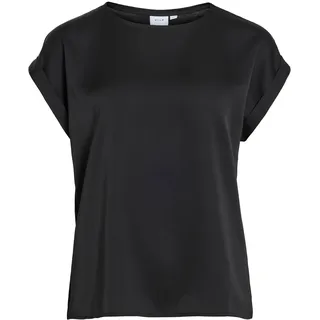Vila Damen Viellette S/S Satin Top/Su Noos T-Shirt, Schwarz, 40 EU