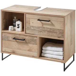 Mid.you Waschbeckenunterschrank , Eichefarben , Kunststoff , 80x61x37 cm , stehend , Badezimmer, Badmöbel, Waschbeckenunterschränke