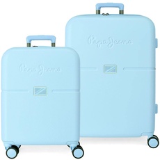 Pepe Jeans Accent Blue Kofferset 55/70 cm starres ABS integrierter TSA-Verschluss 116L 7,54kg 4 Doppelrollen Handgepäck
