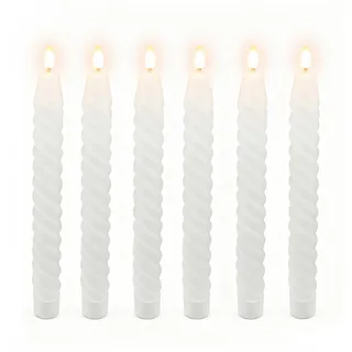Relaxdays LED Stabkerzen, 6er Set, HxD: 25 x 2 cm, flackernde Flamme, Echtwachs, gedreht, flammenlose Kerzen, weiß