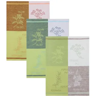 Kracht 3-er Pack Jacquard Geschirrtuch, Halbleinen, Küchenkräuter, drei Farben sortiert, 50x70cm