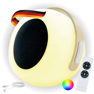 SCHWAIGER 661774 Tragbare Tischleuchte Bluetooth Lautsprecher Akku RGB LED Nachttischlampe Außenlicht Outdoor Gartenlampe Musiklautsprecher Henkel 10W spritzwassergeschützt