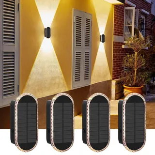 AGOTD Solar Wandleuchte Aussen, Einstellbar Solarlampen für Außen, LED Wandleuchten Up & Down Light, 3 Leuchtmodi Wasserdicht Solar Wandleuchte für Aussen Garten, Zaun beleuchtung, Balkon Deko 4 Stück