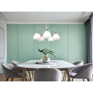 LED Pendelleuchte 5-flammig, Designklassiker Esstischlampe mit Glasschirmen