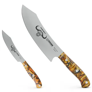 Giesser seit 1776 - Made in Germany - PremiumCut, Spicy Orange, Messerset 2 teilig, Kochmesser 20 cm, Acryl, Officemesser 10 cm, exotisch, rostfrei, Grillmesserset