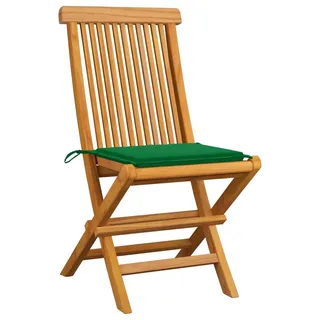 vidaXL Klappstühle mit grünen Kissen, 2 Stück, Massivholz Teakholz - Grün