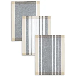 Kracht 3-er Pack Jacquard Geschirrtuch, Halbleinen, Streifen sortiert, anthrazit-schwarz-beige, 50x70cm