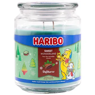 Haribo Duftkerze im Glas | Sweet Wonderland 510g | 100h Brenndauer | Duftkerze Süß | 2 Dochte | Glas | Winterduft | Geschenkidee für Weihnachten