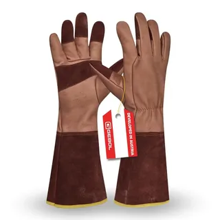 Gebol Ilex, 1 Paar Rosenhandschuhe aus robustem Echtleder, mit langer Stulpe ideal zum Schutz vor Rosen und Dornen, für Damen und Herren, Gr. XL/10,5, Braun