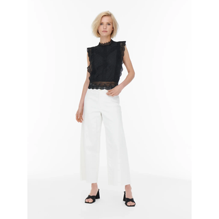 Spitzenshirt ONLY "ONLKARO – Spitzentop mit Stehkragen für elegante Looks", Damen, Gr. XS, schwarz, Web, Obermaterial: 44% Nylon, 37% Baumwolle, 17% Viskose, 2% Lyocell, unifarben, kurz, hoch geschlossener Ausschnitt, Shirts Spitzenshirt, regular fit, feminin, Web, Materialmix, hochgeschlossen