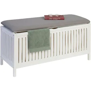 Relaxdays Wäschekorb , Weiß , Holz, Textil, Holzwerkstoff , 100x50x38 cm, , Esszimmer, Bänke, Sitzbänke