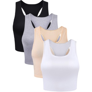 4 Stück Basic Crop Tank Tops Ärmelloses Racerback Crop Sport Baumwoll Top für Damen (Color Set 2, Medium)