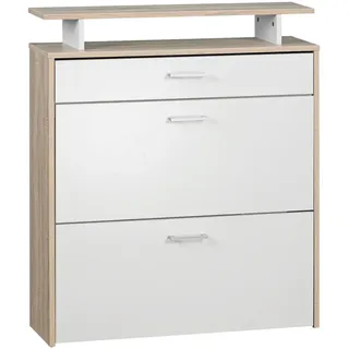Wohnling Schuhschrank 80 x 95 x 24 cm sonoma-eiche 3 Fachböden, 1 Schublade / beige
