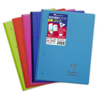 Clairefontaine 4851C Koverbook mikroperforiert, 4 fach Lochung, 22,3 x 29,7cm, 80 Blatt, kariert, 1 Stück, farbig sortiert