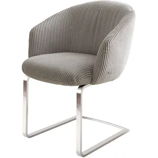 DeLife Freischwinger Caja-Flex mit Armlehnen Cord Silbergrau Freischwinger flach Edelstahl Taschenfederkern