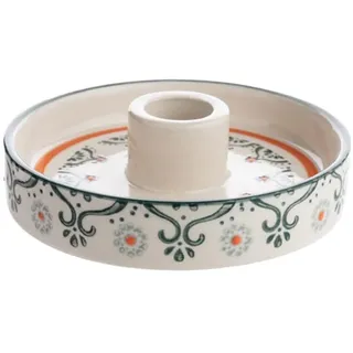 Kerzenhalter Oriental aus Steinzeug handgestempelt, Kerzenständer für Stabkerzen, Tischkerzen, Stabkerzenhalter, für Wohn- und Esszimmer, 11 x 11 x 3 cm