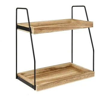XUDREZ Kaffee Organizer, 2-stöckig Kaffeebar Zubehör Organizer Holz kaffeestation tassenregal, Küchenorganizer Gewürzregal Holz Gewürzaufbewahrung für Küche, Zuhause, Büro