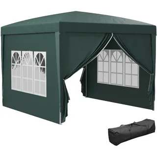 Outsunny Gartenpavillon für den Außenbereich, Pavillon, Pop-Up, faltbar, 3 x 3 m, 4 abnehmbare Wände + Transporttasche, Grün
