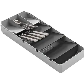 Avilia Ausziehbarer Besteck-Organizer – Besteckhalter mit 4 verstellbaren Fächern von 40-49 cm, Kapazität für bis zu 90 Besteck, aus ABS, 15 x 6 x 40 cm, Grau