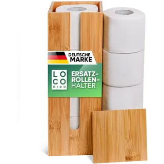 Loco Bird Toilettenpapier Aufbewahrung aus Bambus - Klopapier Aufbewahrung für 4 Rollen - Klorollenhalter stehend, Klopapierständer mit Deckel, Toilettenpapieraufbewahrung, Klorollenaufbewahrung Holz