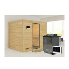 KARIBU Sauna »Paldiski«, inkl. 9 kW Bio-Kombi-Saunaofen mit externer Steuerung, für 4 Personen - beige
