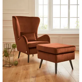 Home Affaire Ohrensessel Salla Polyester, Fellimitat 78 x 118 x 94 cm orange mit Hocker