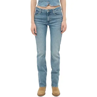Bootcut-Jeans MUSTANG "Damen Style Shelby Slim Boot", Damen, Gr. 27, Länge 32, blau (301 mittelblau), Denim/Jeans, 99% Baumwolle, 1% Elasthan, gestreift, bootcut fit, Jeans Bootcut-Jeans