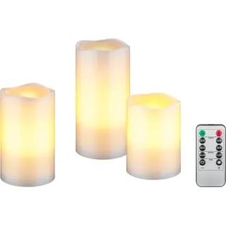 Goobay 3er-Set LED-Echtwachskerzen, weiß - mit Timerfunktion und Fernbedienung, dimmbar, batteriebetrieben