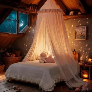 Eimilaly Prinzessin Bett Baldachin für Mädchen, Doppelte Lage Baldachin mit Cutout Sterne, passt Twin/volles Bett, rosa