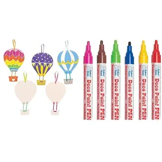 Baker Ross Heißluftballon Keramikfiguren 5 Stückund Deko-Lackstifte (Packung B) 6 Stück