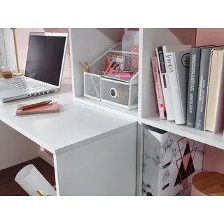 FineBuy Schreibtisch mit Regal Weiß 170x59x143,5 cm Bürotisch Modern Laptoptisch mit 6 Ablagen Homeoffice Computertisch mit Stauraum - Weiß