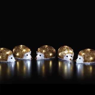 Festive Lights 5er Set Igel LED Weihnachtsfigur aus Acryl Igel weiße LEDs strombetrieben Beleuchtung mit Timer Dekoration Weihnachten Deko Außen (5er Set Igel)