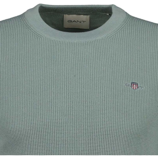 Sweater GANT "Strickpullover MICRO TEXTURED COTTON C-NECK 1er Pack", Herren, Gr. L, grün (eukalyptus (ceramic grau)), Obermaterial: 100% Baumwolle CO., Sweatshirts Sweater
