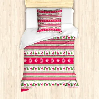ABAKUHAUS nordisch Mantele, Needlework Stil Weihnachten, Milbensicher Allergiker geeignet mit Kissenbezügen, 135 cm x 200 cm - 80 x 80 cm, Rosa Kalk-Grün Weiß - Rosa