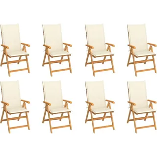 Verstellbare Gartenstühle mit Auflagen 8 Stk. Massivholz Teak - Creme, Bunt