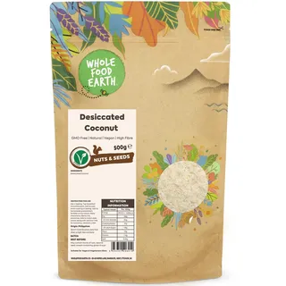 Wholefood Earth Kokosnuss getrocknet, gentechnikfrei, vegan, milchfrei, ohne Zuckerzusatz, 500 g