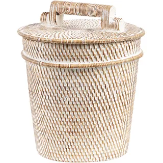 Beliani Korb Rattan bemalt 21 cm Aufbewahrung mit Deckel Boho Rustikales Dekor