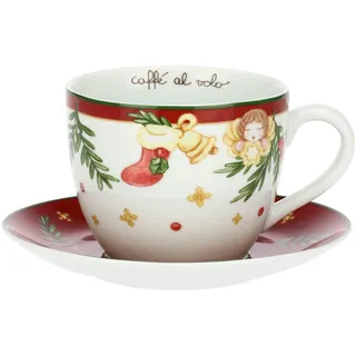 Thun THUN, Frühstückstasse mit Untertasse aus Porzellan, Kollektion Weihnachtsüberraschungen, Sammlertasse, Geschenkidee zu Weihnachten, Tasse Ø 12,3 cm, 10 cm, Fassungsvermögen 650 ml, Untertasse Ø 19,5